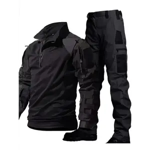 Breathable Men's Tactical Set 2pcs - Long-sleeved Shirt And Work Pants For Paintball Games, Outdoor Sports Wear, Multi-pocket Design