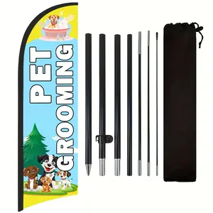 Pet Grooming for Business, 9.18FT Outdoor Advertising Swooper Banner with Pole and Ground Stake – Tear-Resistant Polyester Feather Flag for Shops, Events & Promotions