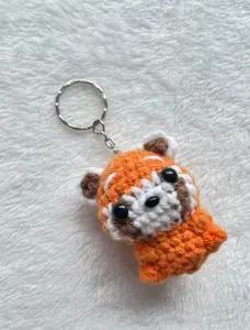 Cute Crochet Fox Keychain, Handmade Amigurumi Animal Bag Charm, Kawaii Plush Keyring Gift for Women & Kids