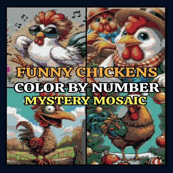 Funny Chicken Mystery Mosaics: 50 Color by Number Pixel Art Puzzles for Adults & Kids | Laugh, Color & Relax! coloring book