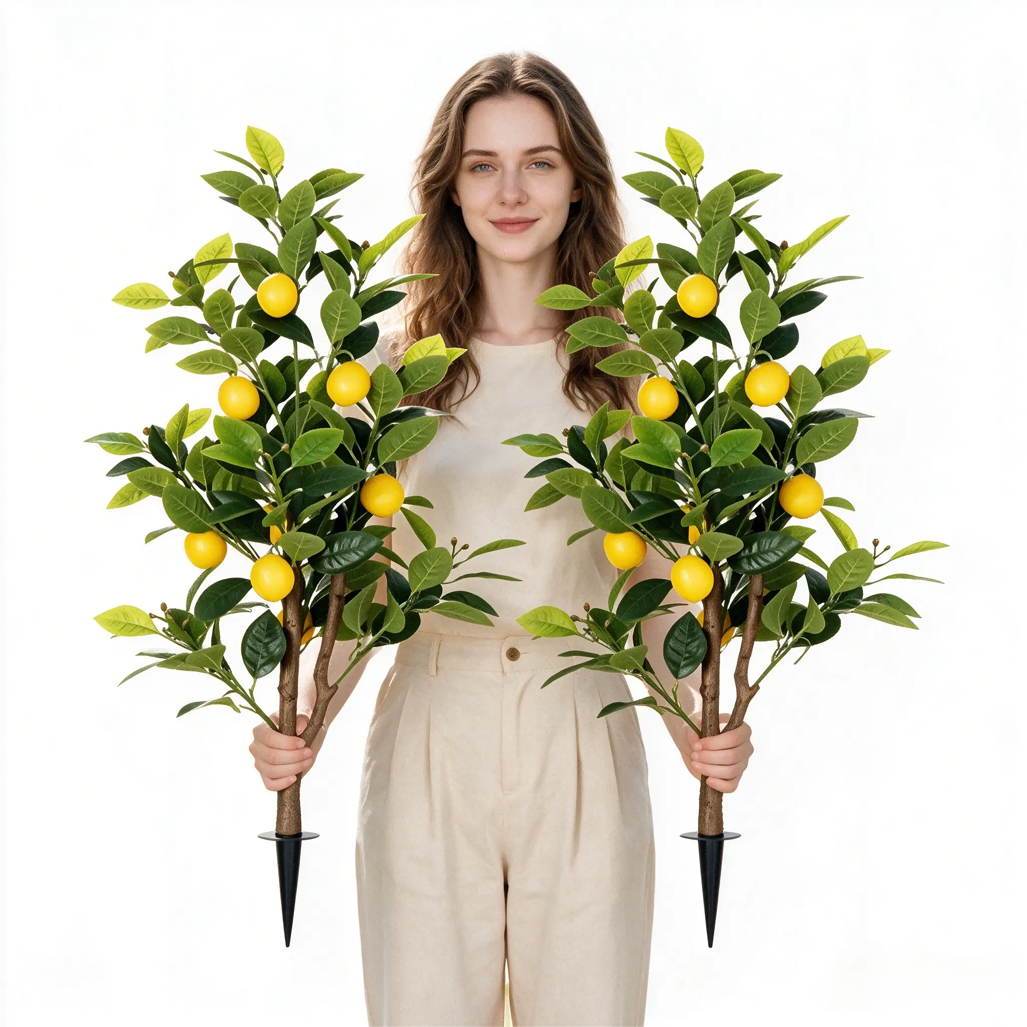 2 Pack 3FT Artificial Lemon Trees, Realistic Faux Lemon Plants with Lemons & Ground Stakes, UV Resistant Fake Lemon Tree for Porch Garden Backyard Indoor Outdoor Home Summer Farmhouse Decor, Perfect Holiday Gift