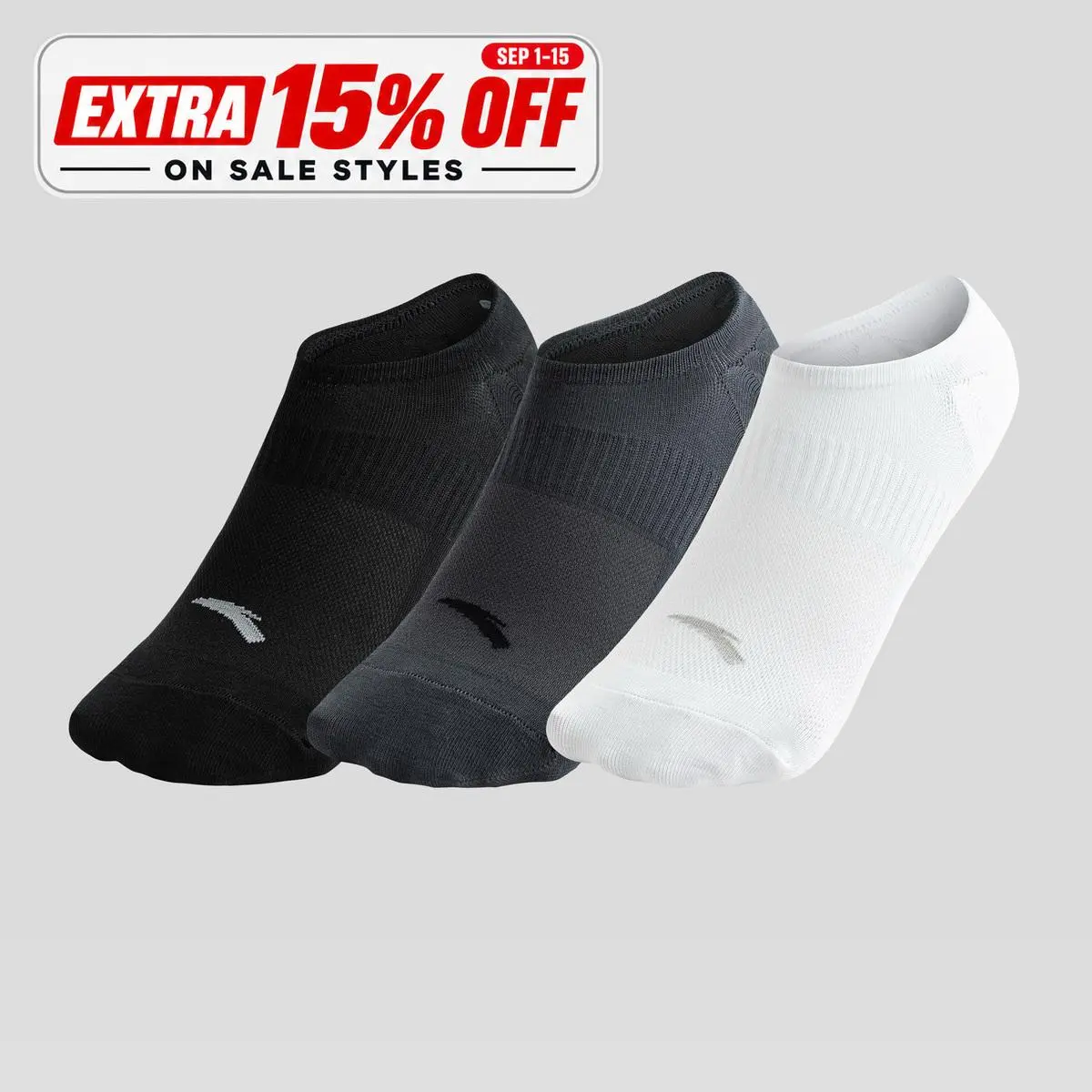 ANTA UNISEX 3-Pack No-Show Socks Black High Elastic Soft Sports Cotton Athletic Activities White Black Breathable Basketball Running Gym Training Athletic Socks Everyday Wear