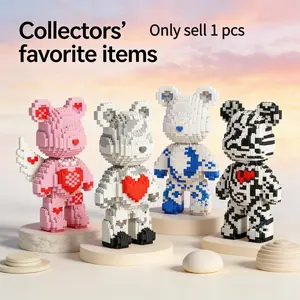 Heart Stripe Bear 3D Puzzle Building Blocks, Home Office Decor, Party Decoration, Ideal Gift for Thanksgiving Christmas Halloween Easter