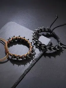 Dark - Style Spiked Braided Bracelet - Adjustable Fit, Punk Aesthetic Niche Design Personalized Trendy Jewelry for Men & Women, Exquisite Trendy Bracelet, Fashionable Bangle, Premium Bracelet, Trendy Fashionable Accessories