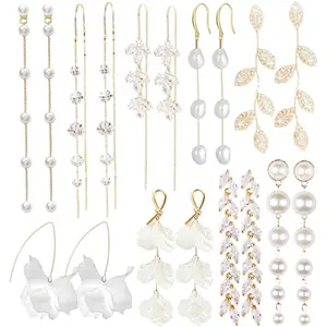 9 Pairs Long Tassel Dangle Earrings for Women Sparkling CZ Threader Drop Earrings Chain Olive Leaf Wedding Bridal Earrings Set - Home Improvement.