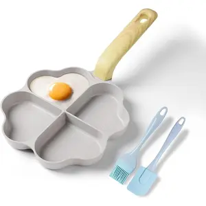 Egg Pan Omelette Pan, 4-Cup Nonstick Granite Omelette Skillet Breakfast Frying Pan Egg Cooker Suitable for Gas Stove & Induction Cookware, PFOA PFOS Free, Beige Heart Shaped