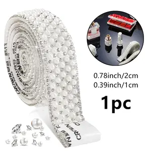 1pc of Self-Adhesive Pearl Rhinestone Glitter Trim Ribbon, a Sparkling Roll of Crystal Tape Strips for Decoration, Suitable for Wedding Attire, Footwear, Bags, Clothing, And Party Embellishments