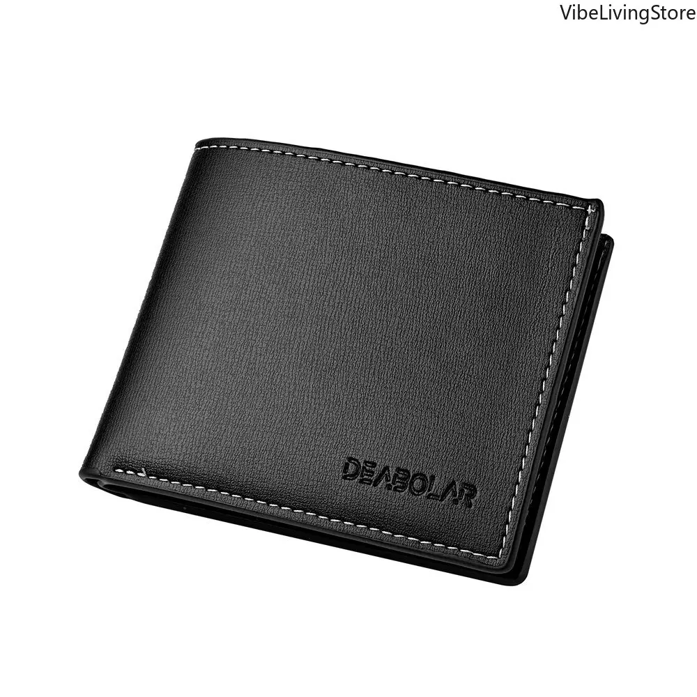 Men's Minimalist Bifold PU Leather Lightweight Wallet - Black Solid, Fold Opening, Built-in Slots, Polyester Coin Purse, Classic English Style, Business Card Storage, Luggage & Bags Accessory, Gift for Boyfriend, Everyday Carry, Card Handling Mens Wallet