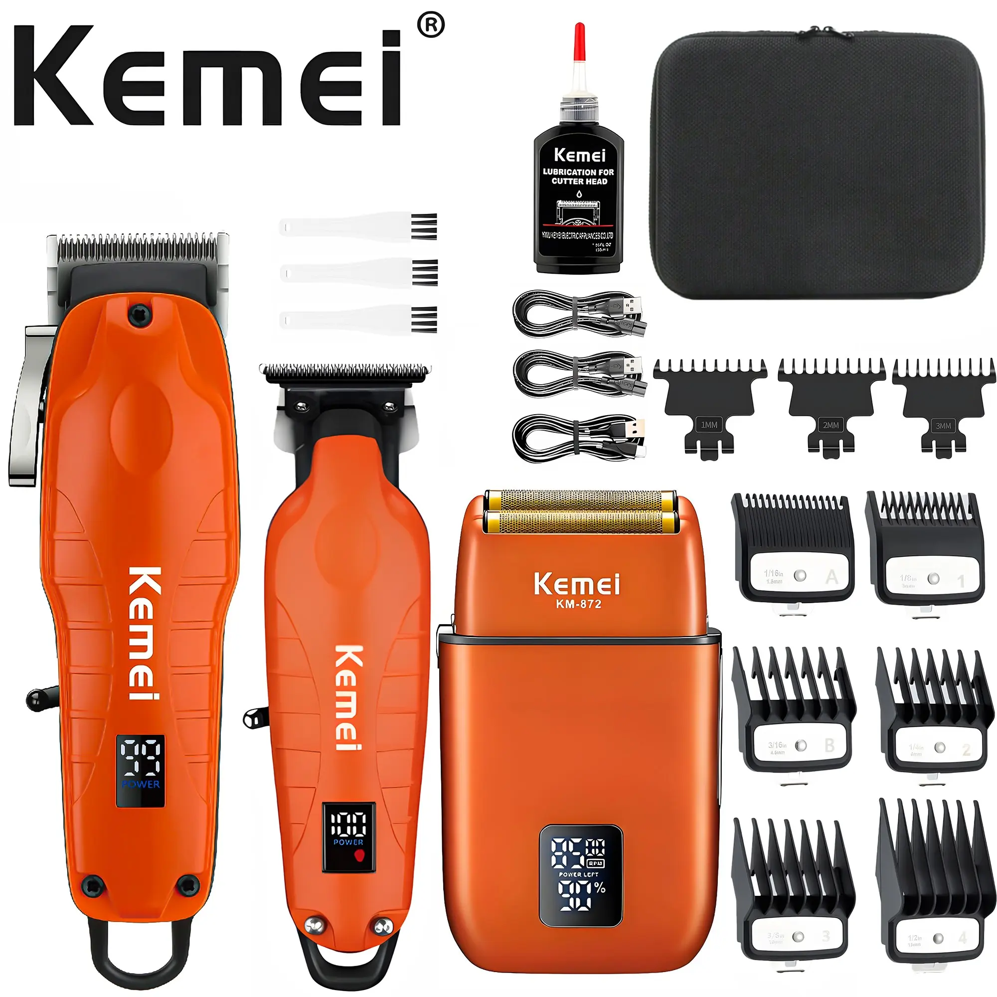 3PCS Hair Clipper Kit | USB Rechargeable Clipper + Scissors + Adjustable Combs | LED Screen, Quiet Motor, Easy for Beginners, Hair Cutting Kits, Hair Clippers