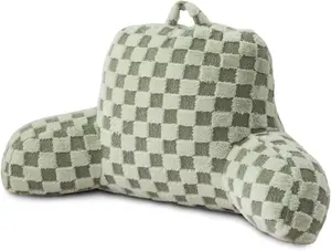 Fux  Reding Pillow,Checkered Fluffy Grid Plid,Bed Wedge Pillow Lrge dult  Bckrest with rms for Bedrest,Green