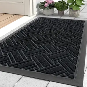 Indoor Outdoor Mat, Sturdy  Rubber Floor Mat, Non Slip Low Profile  Doormat, and Stain Front Door Mats, Easy Clean Patio Entrance Mat, 30''x17'', Black