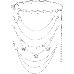 5 Pieces Chain Belt Jeans Pants Pocket Waist Multi-Layer Hip Hop Metal Wallet Chain for Men Women