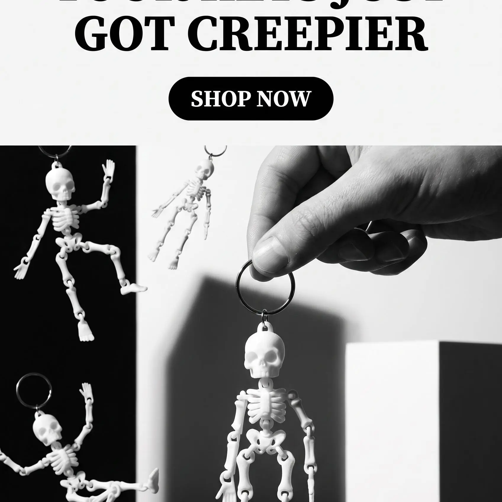 Unisex 3D Printed Articulated Skeleton Keychain - Aesthetic Keychain with Movable Joints, Shake Motion, Spooky Halloween Charm, Gothic Creepy Cute Bone Accessory, Unique Goth Gift