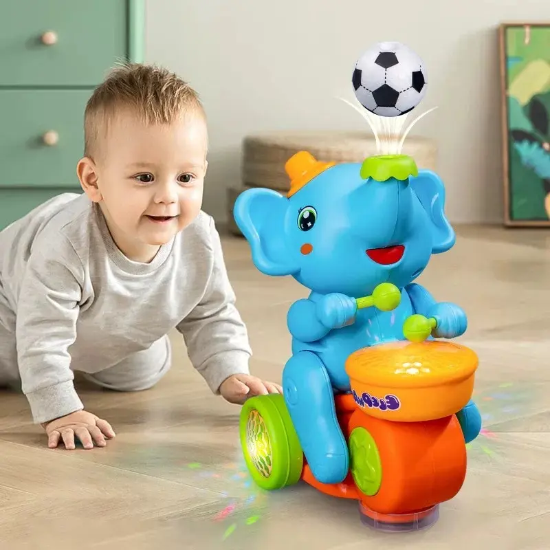 Electric Universal Suspension Blowing Ball Cute Elephant Cool Sound and Light Drumming Elephant Toy Car