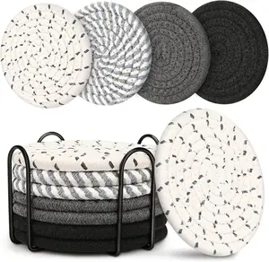 Absorbent Drink Coasters Set of 8 with Holder for Coffee Table & Couch Colorful Coaster Set for Home Decor Housewarming & Bar Gifts