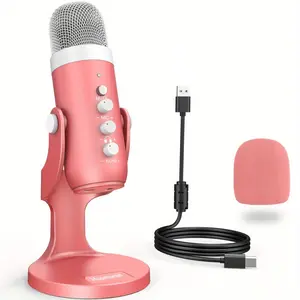 HAOMUREN USB Microphone, Condenser Gaming Mic with Gain-Knob, Press to Mute, Monitor/Volume/Echo Adjustment for Phone/Laptop/PC/PS4/5/Computer, Come with Stand Base, USB Streaming Mic