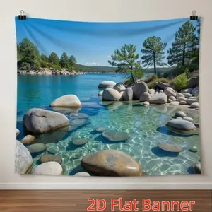 1PC,2D Flat Customize Backdrop Natural Lake Rock Scenery Decorative Backdrop, Festival Party Indoor Wall Decoration Tapestry, Fresh Outdoor Landscape Themed Backdrop, Create Warm Natural Festival Atmos