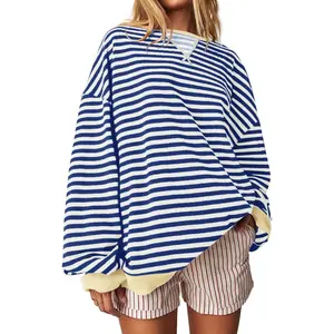 【Clearance】【Up To 3XL】 Imily Bela Womens Christmas Striped Oversized Sweatshirt Color Block Crew Neck Long Sleeve Shirt Casual Loose Pullover Top Y2K Clothes