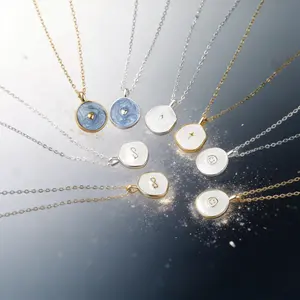 AELNEN Enamel Accent Disc Necklaces - S925 Marble & Minimal Symbol Pendants - Sleek Versatile Jewelry - Gift for Her