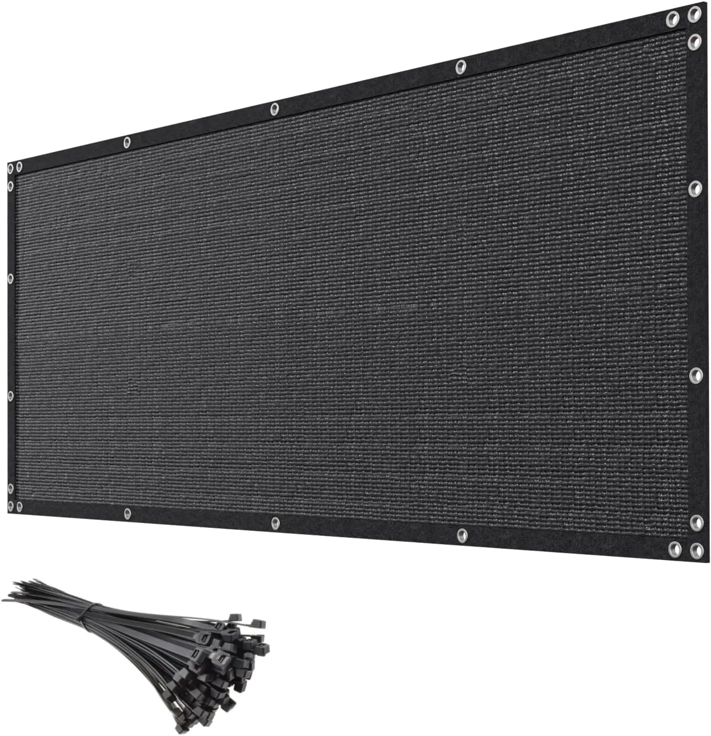 Black Privacy Screen Fence, 4ft x 50ft HDPE Mesh with 90% Blockage, Aluminum Grommets, Includes 80 Ties for Zip Tie Install on Backyard, Porch