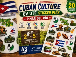 Cuban Culture UV DTF Sticker Pack A3 Sheet | Pinar del Río Decals | Waterproof Glossy Stickers 2”-5”