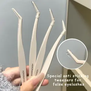 1/4pcs with Storage Box HERORANGE Artificial Eyelash Tweezers - Anti-stick Precise Grip, Alcohol-Free and Durable Design, Essential Travel Tool for DIY Beauty, Eyelash Extension Tweezers