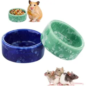 2 Pcs Ceramic Food Bowl Chew-Resistant Food and Water Dish for Hamster Rat Small Animals Green and Purple