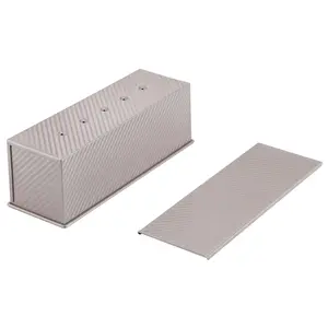 CHEFMADE Commercial Pullman Loaf Pan with Lid, 2.6Lb Dough Capacity Non-stick Rectangle Corrugated Toast Box for Oven Baking 5.2" x 15.2"x 4.9"(Champagne Gold)