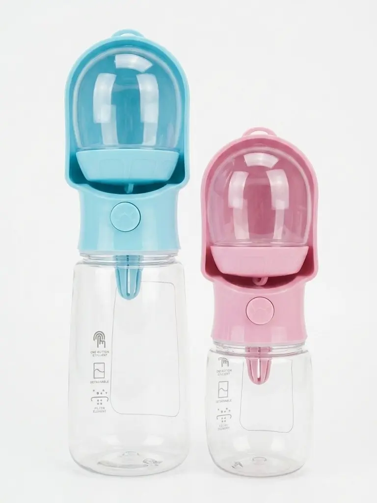 3in1 Pet Water Bottle with Treats + Water Function - 20oz Portable Leak-Proof Container, Built-In Food Cup, 1-Button, Detachable Parts, Poop Bag Dispenser for Mess-Free Walks, Travel