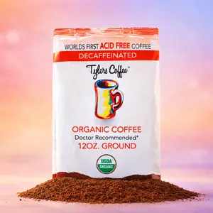 Tylers Coffee - The First & Only Acid Free Decaf Coffee | Organic Ground Easy on Stomach Beverage Bean