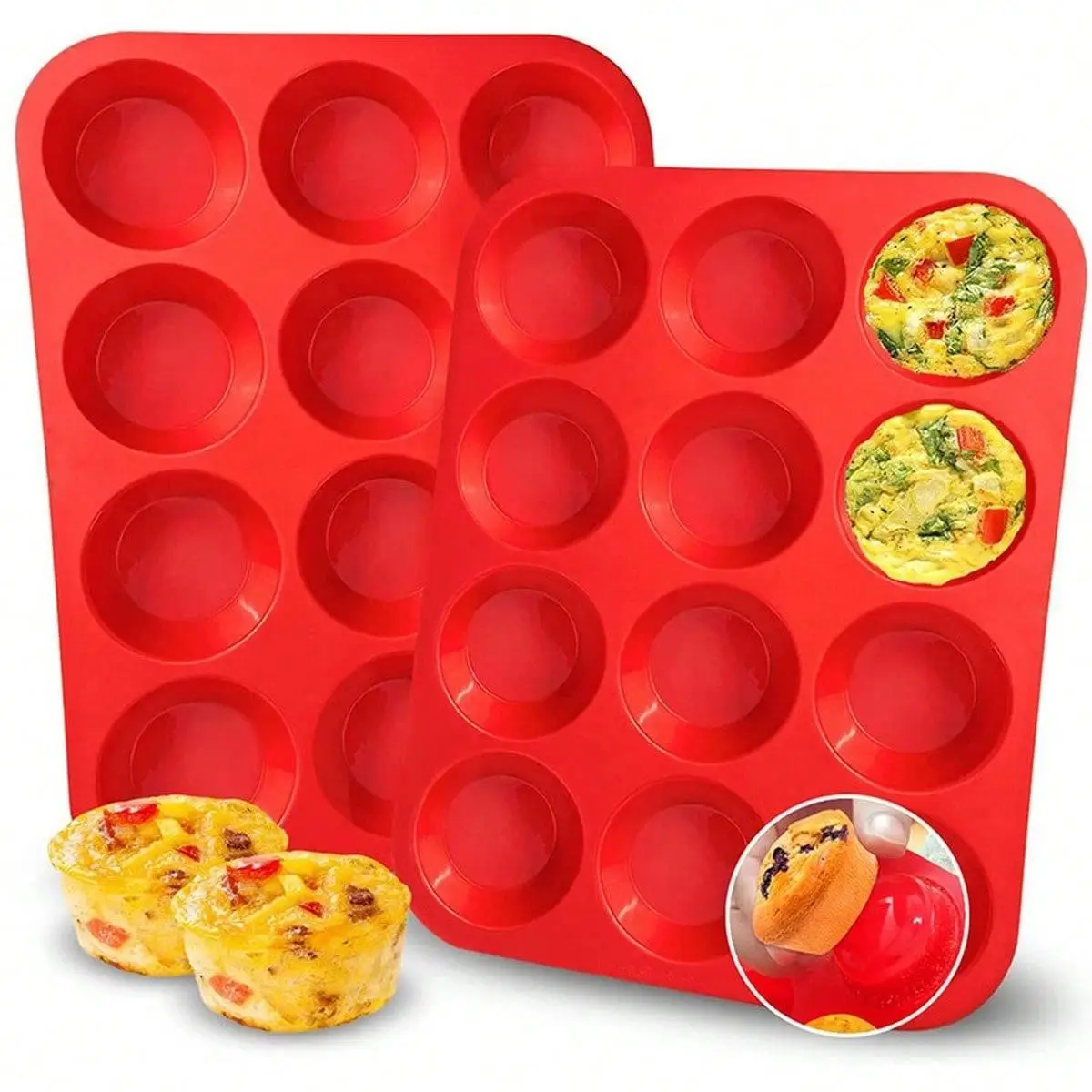 12-hole Silicone Baking Mold, 1 Count Non-stick Heat Resistant Baking Mould, Baking Tool for Cake, Muffin, Cupcake, Kitchen Supplies