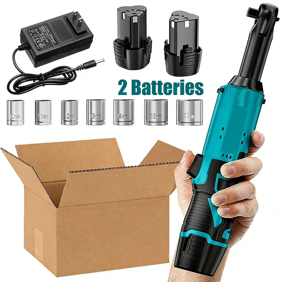 45NM 3/8 Inch Cordless Right Angle Electric Ratchet Wrench, Rechargeable Portable Power Ratchet Tool for Car Repair, Nut & Screw Disassembly