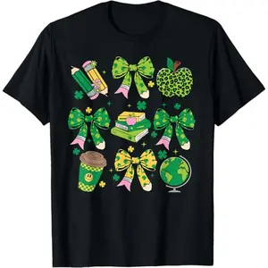St Patrick's Day Lucky Teacher Tee – Pencil Bow Cotton T-Shirt