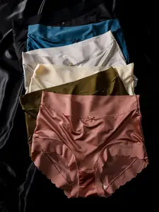 6-Piece Biweier Satin Mid-Rise Women's Panties, Ruffle Design with Bow Knot, Soft Comfortable Fit Casual Loungewear for Home and Holiday