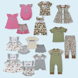 Easter cross floral design kids girls summer outfit