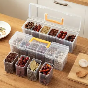 7 pieces (1 large box + 6 small boxes)Spice Container Set, Kitchen Storage Containers, with Lids Divided Airtight Storage Boxes for Kitchen Organization Food Storage Spices Herbs Seasonings Made of Food Safe PP Material