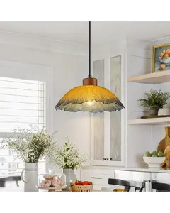 LLHZSY 11" Glass Pendant Chandelier Fixture with Lotus Fish-Scale Gradient Glass Shade