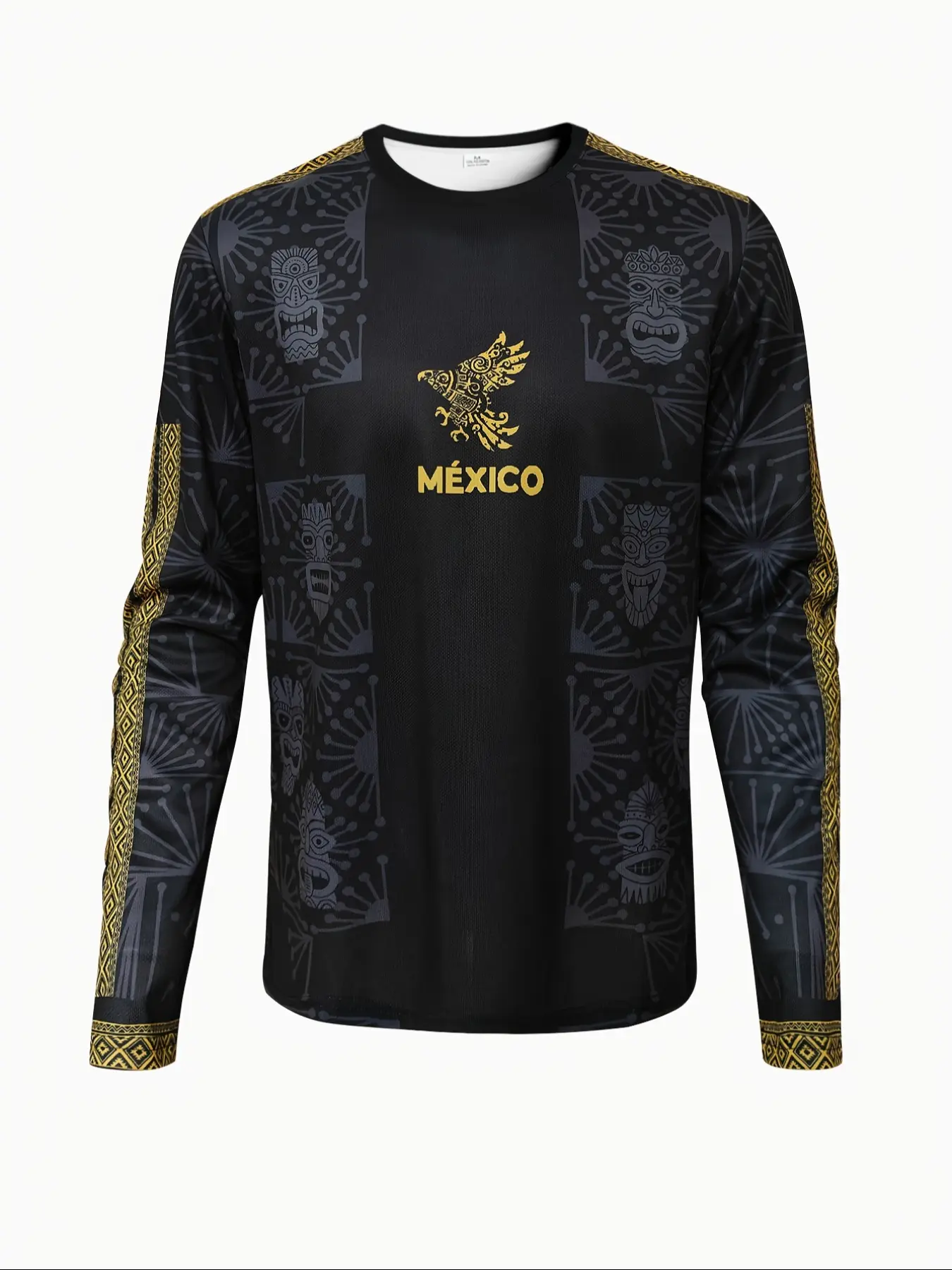 Men's Mexican Long Sleeve Soccer Jersey, Breathable Goalie Jersey Goalkeeper Round Neck Sport Shirt, Soccer Shirts, Comfortable Casual Top for Football & Outdoor Running, Breathable Athletic Top