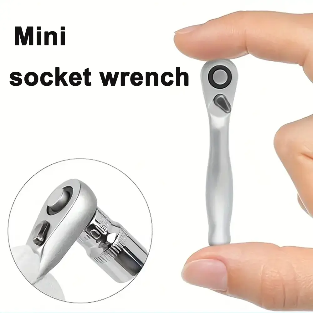 Compact 72-Tooth Mini Socket Wrench, Adjustable Quick-Release Combination Tool, Durable Steel, Silver Color, Home & Car Repair