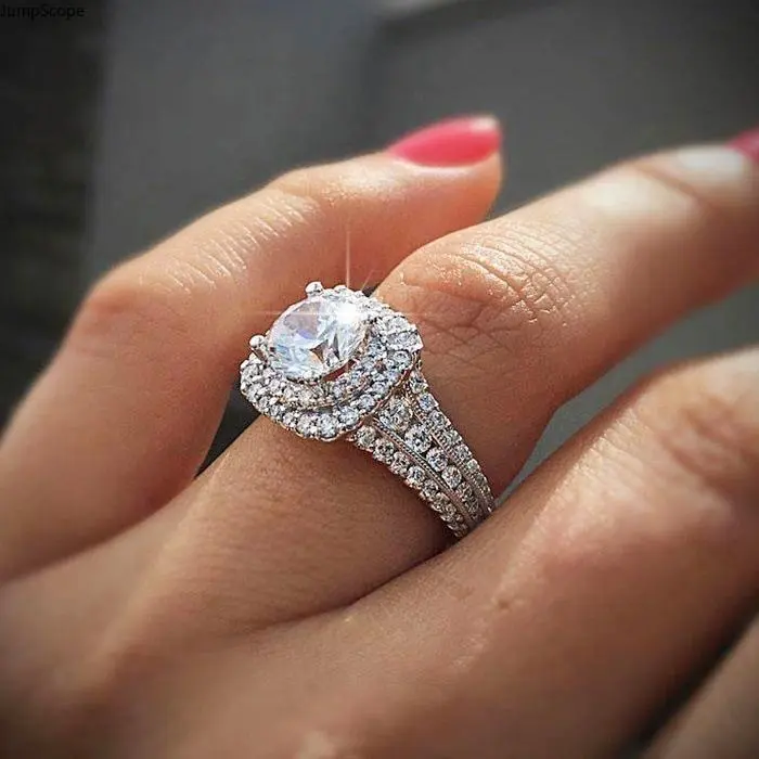 Elegant Two-Tier Halo Solitaire Ring, Ideal for Proposal Ceremonies, Wedding Events, Formal Outfits & Sentimental Romantic Gifts for Her