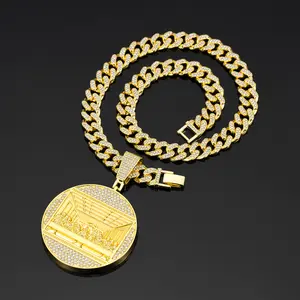 Miami Cuban Chain Men's Necklace, The Last Supper, Gold/silver Plated Diamond Necklace, Diamond-encrusted Hip-hop Jewelry Gift.