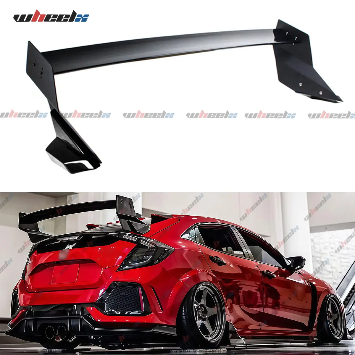 2017-2021 – Honda Civic Hatchback FK7/FK4 – WHEELX Type R Style Big Wing – Gloss Black High Mount Racing Spoiler | 5-Door ONLY! Not for Sedan