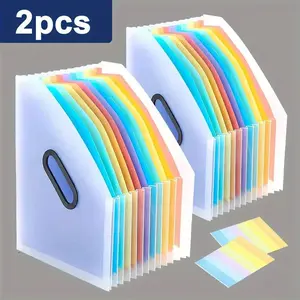 A4 File Folder, 2 Counts 13 Layer Expanding File Folder, Transparent Expandable File Storage Bag, Test Paper Folder, Office Stationery & Supplies