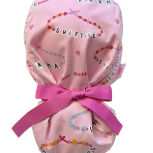 Pink friendship bracelet scrub caps