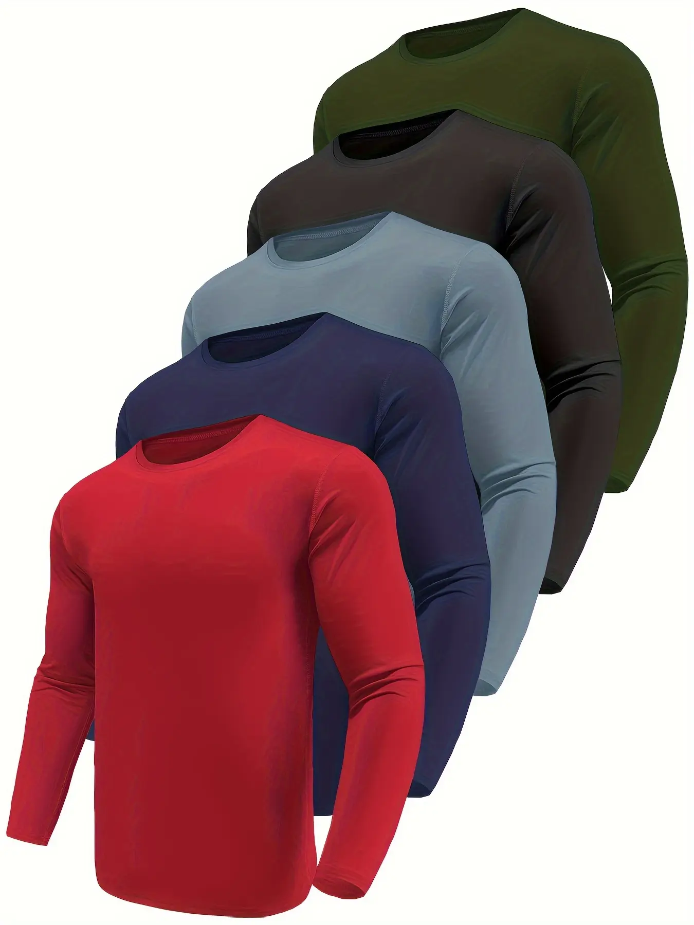 Men's 5-Pack Long Sleeve Crew Neck Shirts, Moisture-Wicking Pill-Resist Fabric Athleisure Wear for Athletic Workout Running, Long Sleeve Shirt