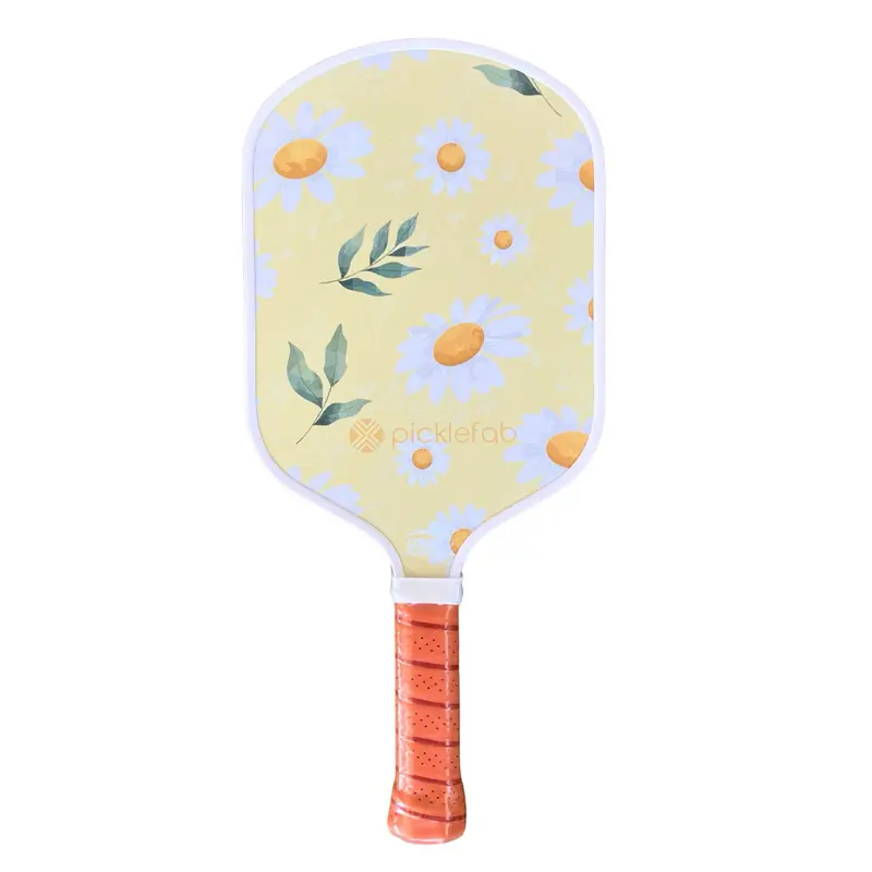 Picklefab Daisies Fiberglass Pickleball Paddle for Women - Female Single Paddle with Smaller Grip - Girly Pink and Green Textured Racket Surface - Lightweight 8oz 16mm Core 16.5" Length - Designer Pickleball Gifts for Ladies
