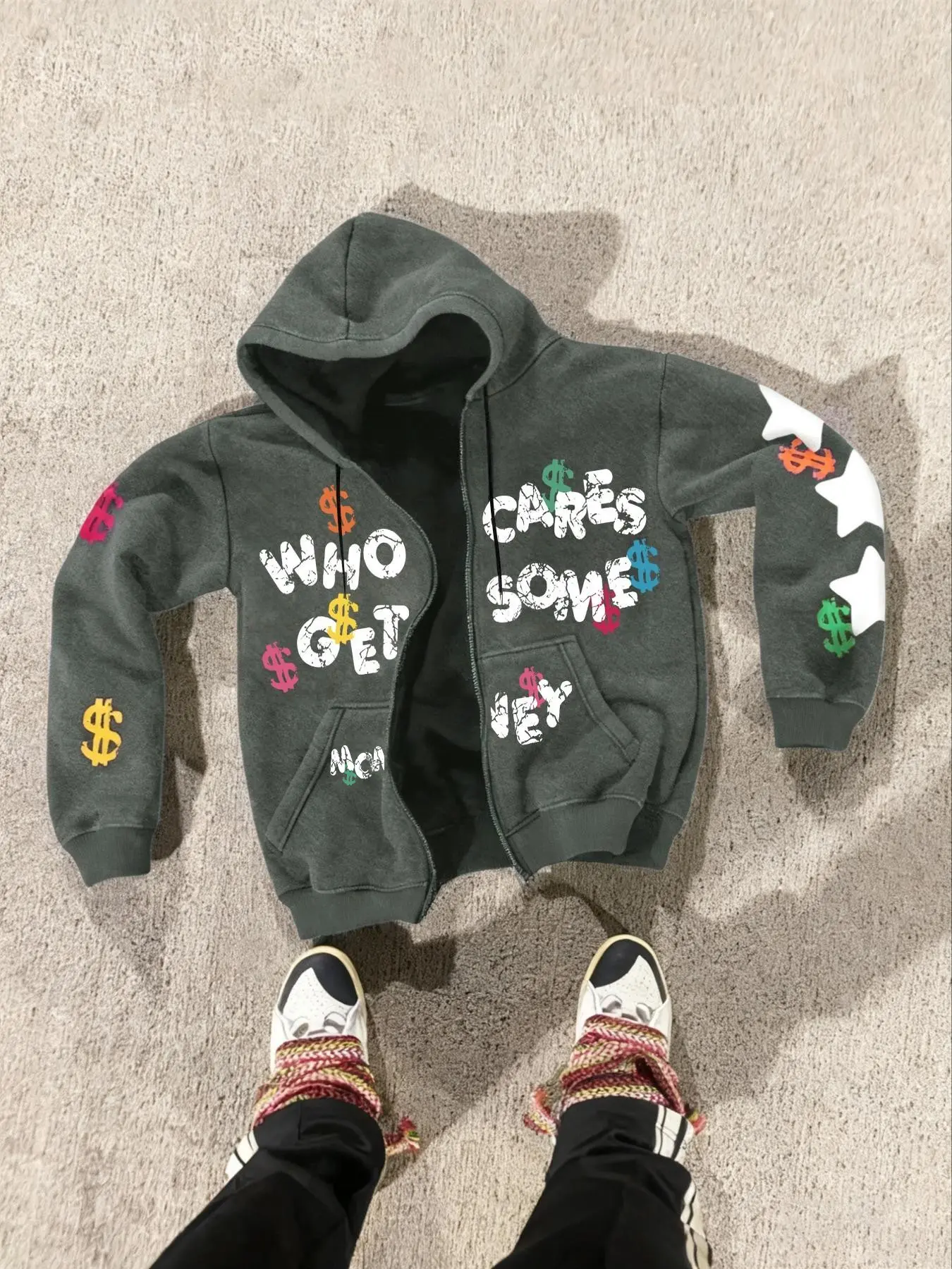 Tiktok Trendy Letter Pattern Zipper Long Sleeve Hoodie, Vintage Streetwear Essential, Casual & Modern Style, Must-Have Millennium Aesthetic Item, Fashion, Casual Hooded Sweatshirts