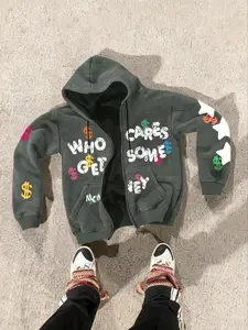 Tiktok Trendy Letter Pattern Zipper Hoodie, Vintage Streetwear Essential, Casual & Modern Style, Must-Have Millennium Aesthetic Item, Fashion