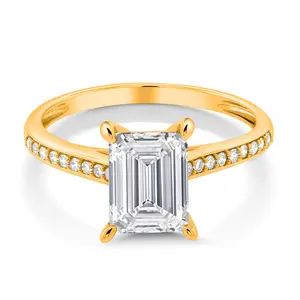 Gem Stone King 2.18 Cttw 10K Yellow Gold IGI Certified Lab Grown Diamond Engagement Ring For Women | Center Emerald Cut Diamond 2 Ct | D-E Color | VS1-VS2 Clarity