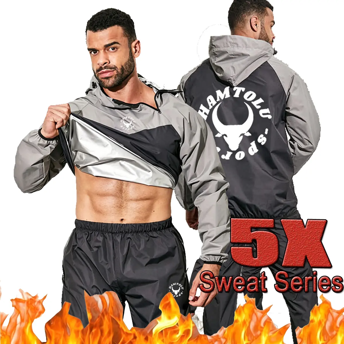 HAMTOLU Unisex Sauna Suit SportswearSweat SuitBoxing Exercise Jacket and PantsFitness Training ClothesOutdoorfun AthleticWorkout Women Men